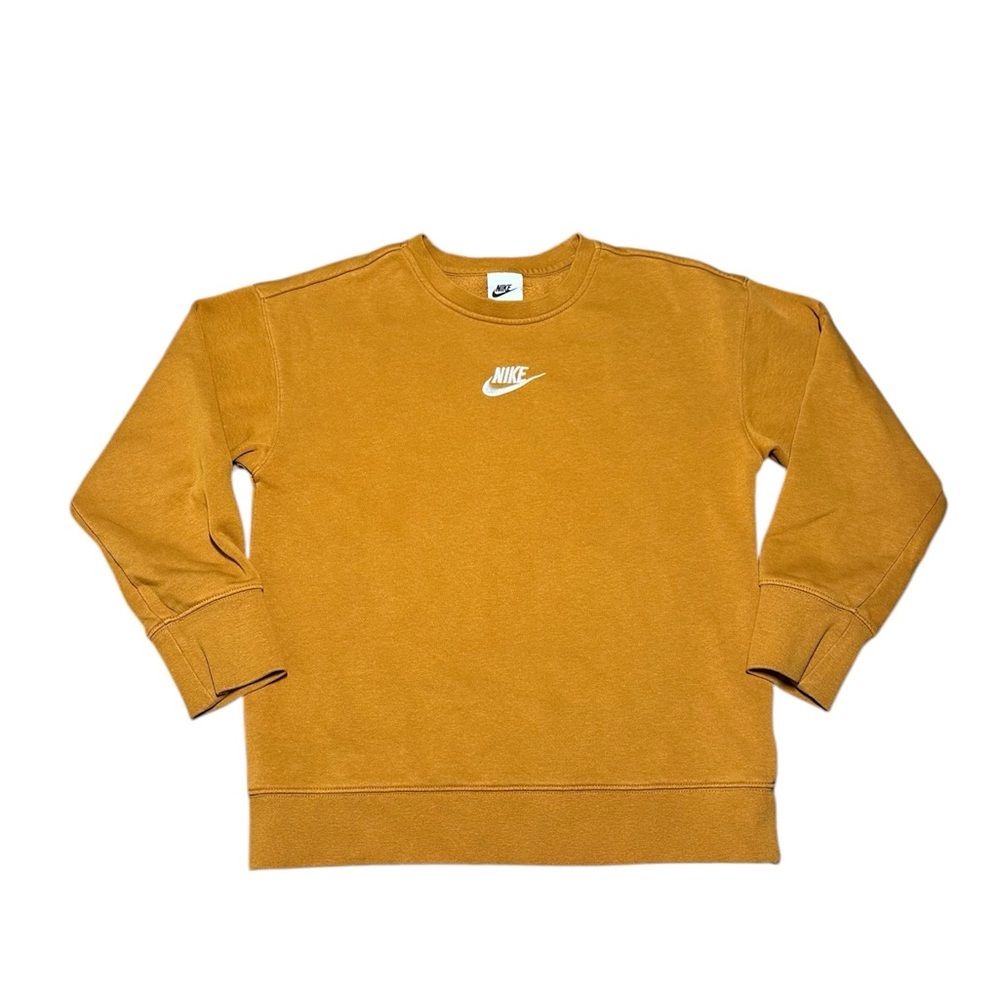 Nike Kids’s Center Swoosh Logo Crewneck Hoodie Mustard Yellow Medium